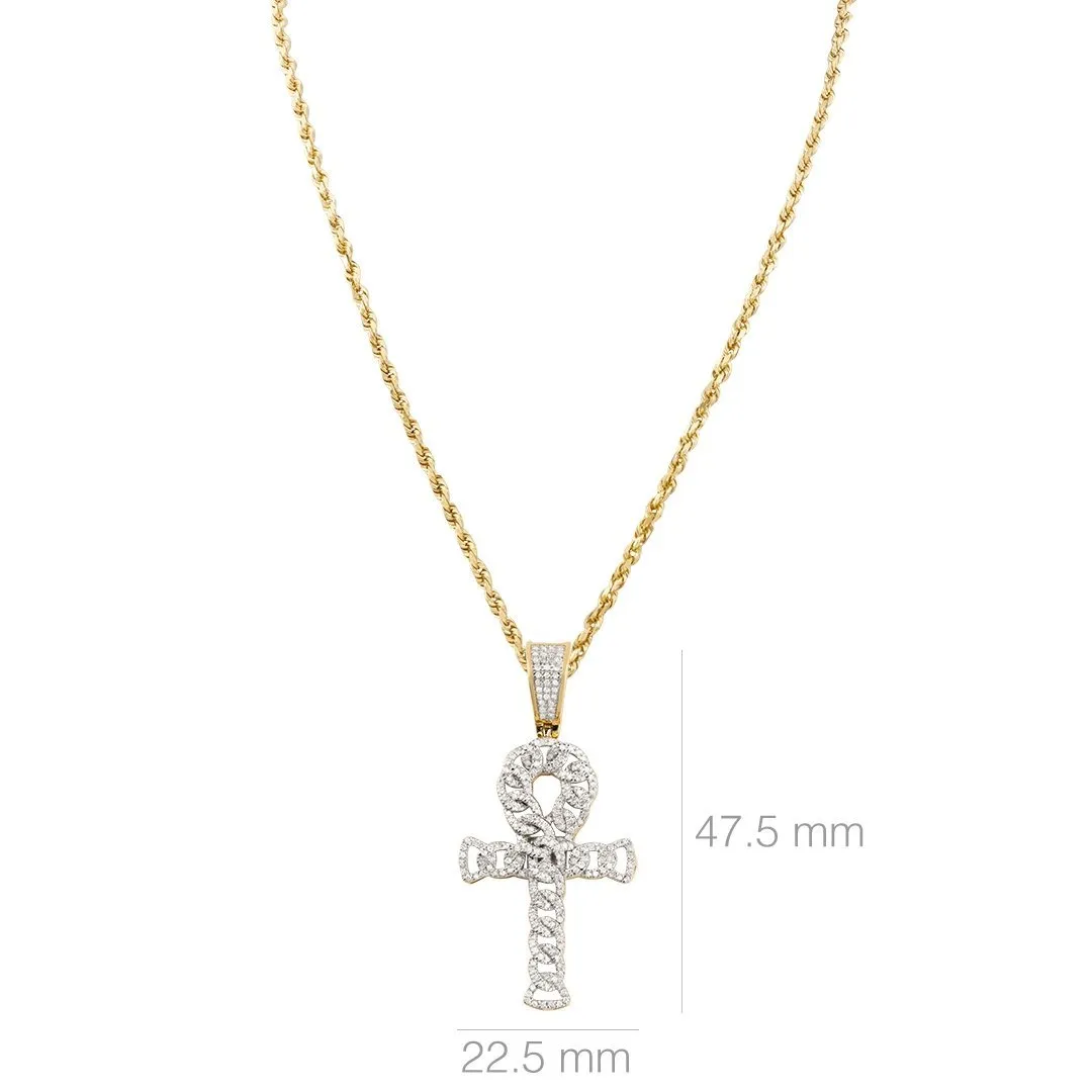 10k Two Tone Gold Diamond Ankh Pendant 0.70 Ctw