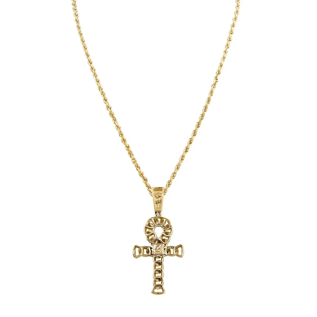 10k Two Tone Gold Diamond Ankh Pendant 0.70 Ctw
