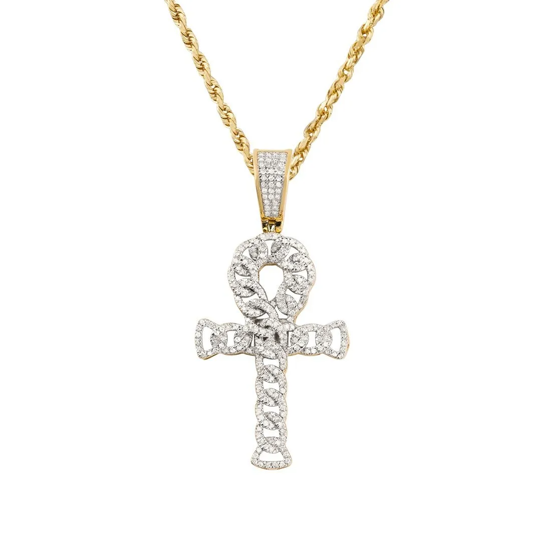 10k Two Tone Gold Diamond Ankh Pendant 0.70 Ctw