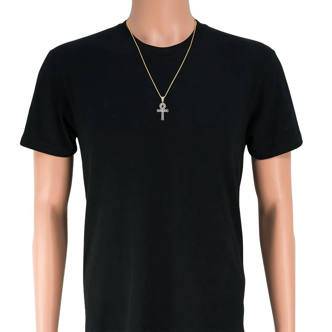 10k Two Tone Gold Diamond Ankh Pendant 0.70 Ctw