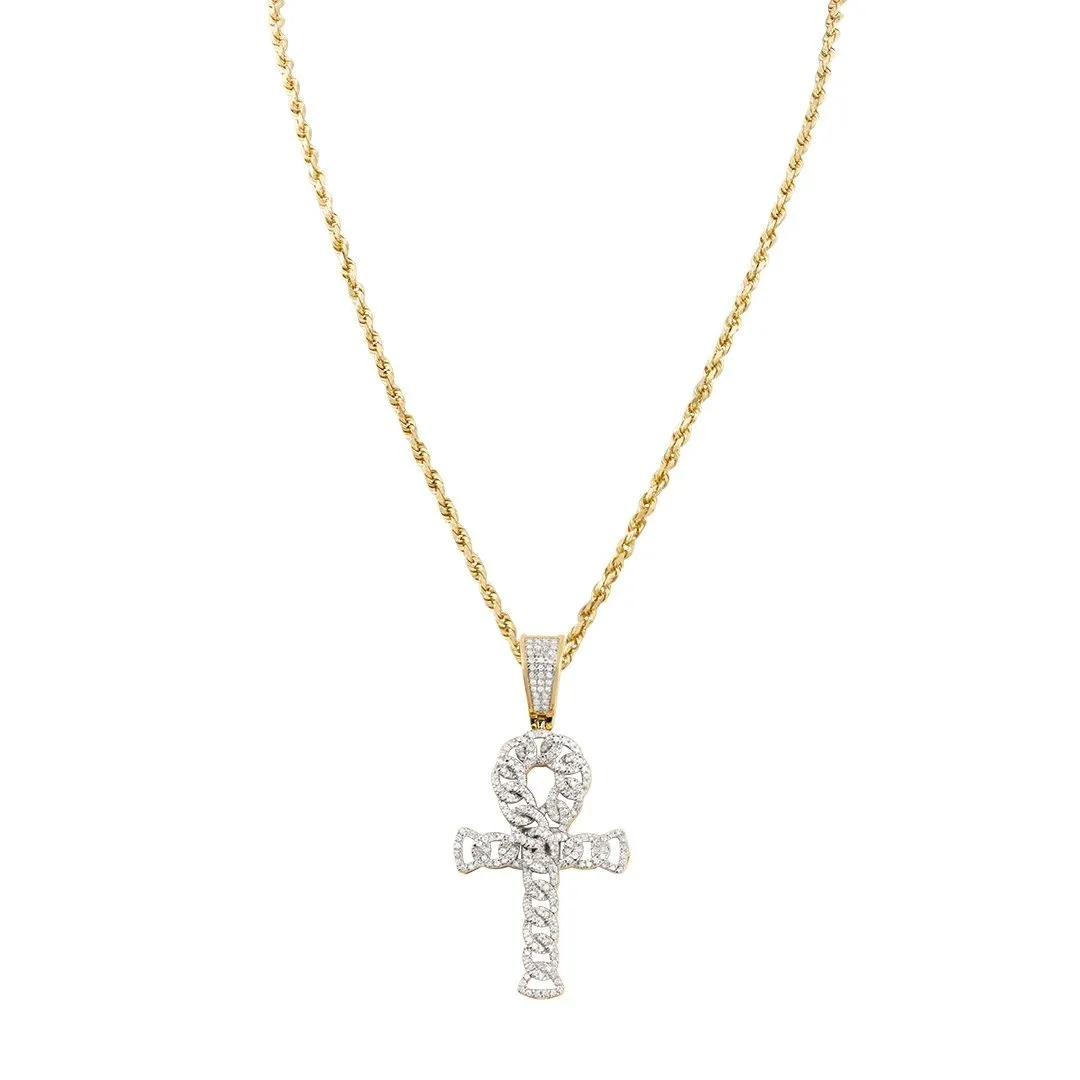 10k Two Tone Gold Diamond Ankh Pendant 0.70 Ctw