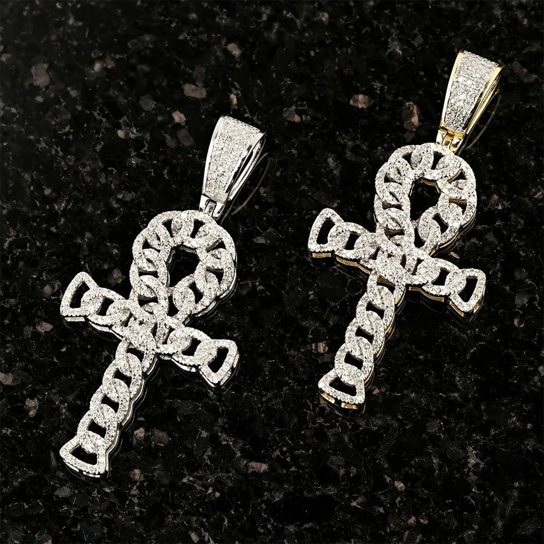 10k Two Tone Gold Diamond Ankh Pendant 0.70 Ctw