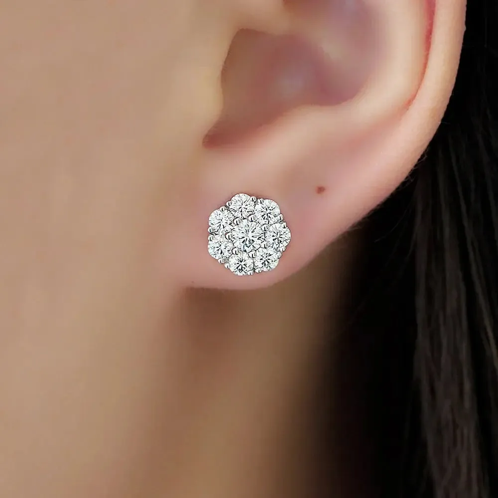 10k White Gold & Platinum Plated Silver Moissanite Earrings 1.9ctw