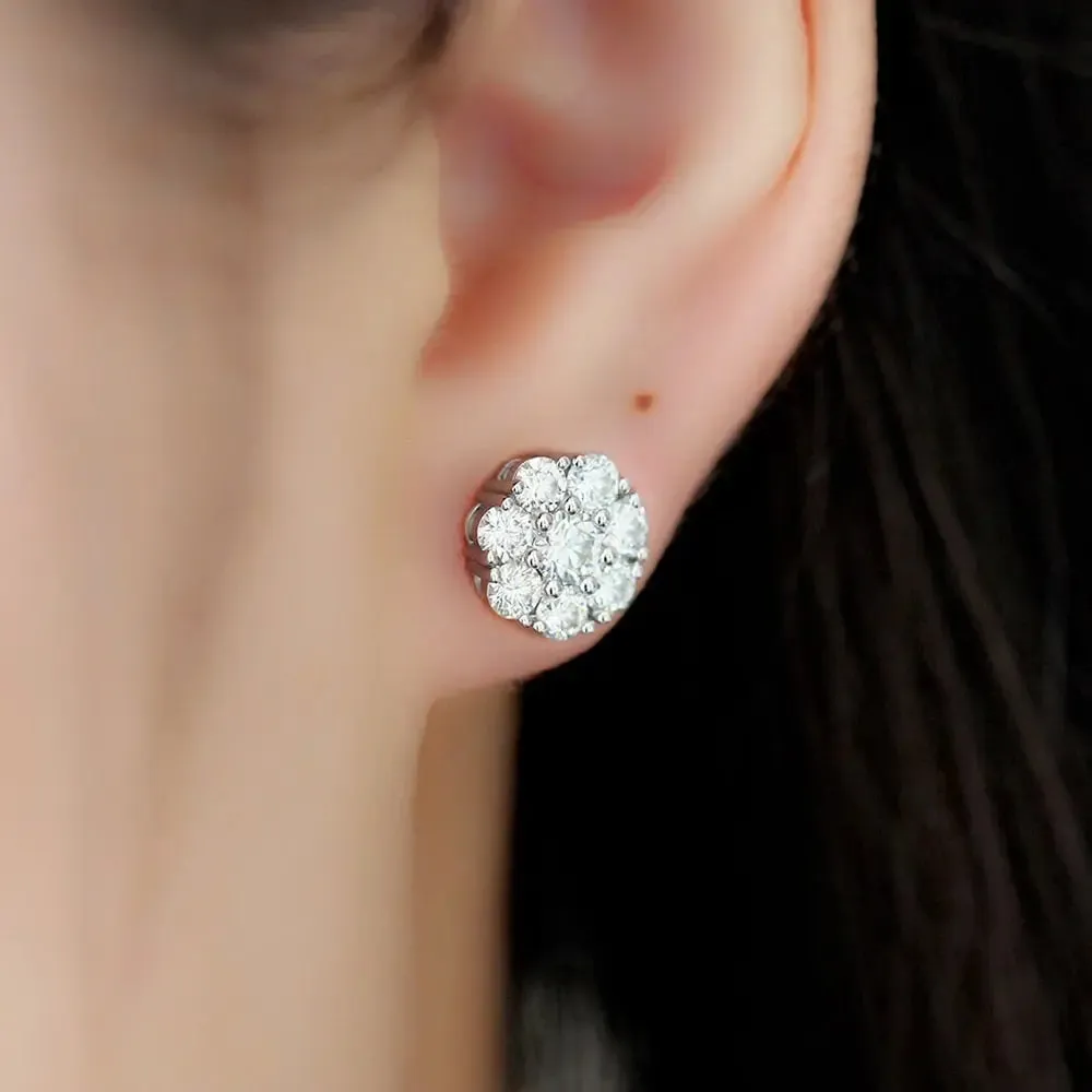10k White Gold & Platinum Plated Silver Moissanite Earrings 1.9ctw