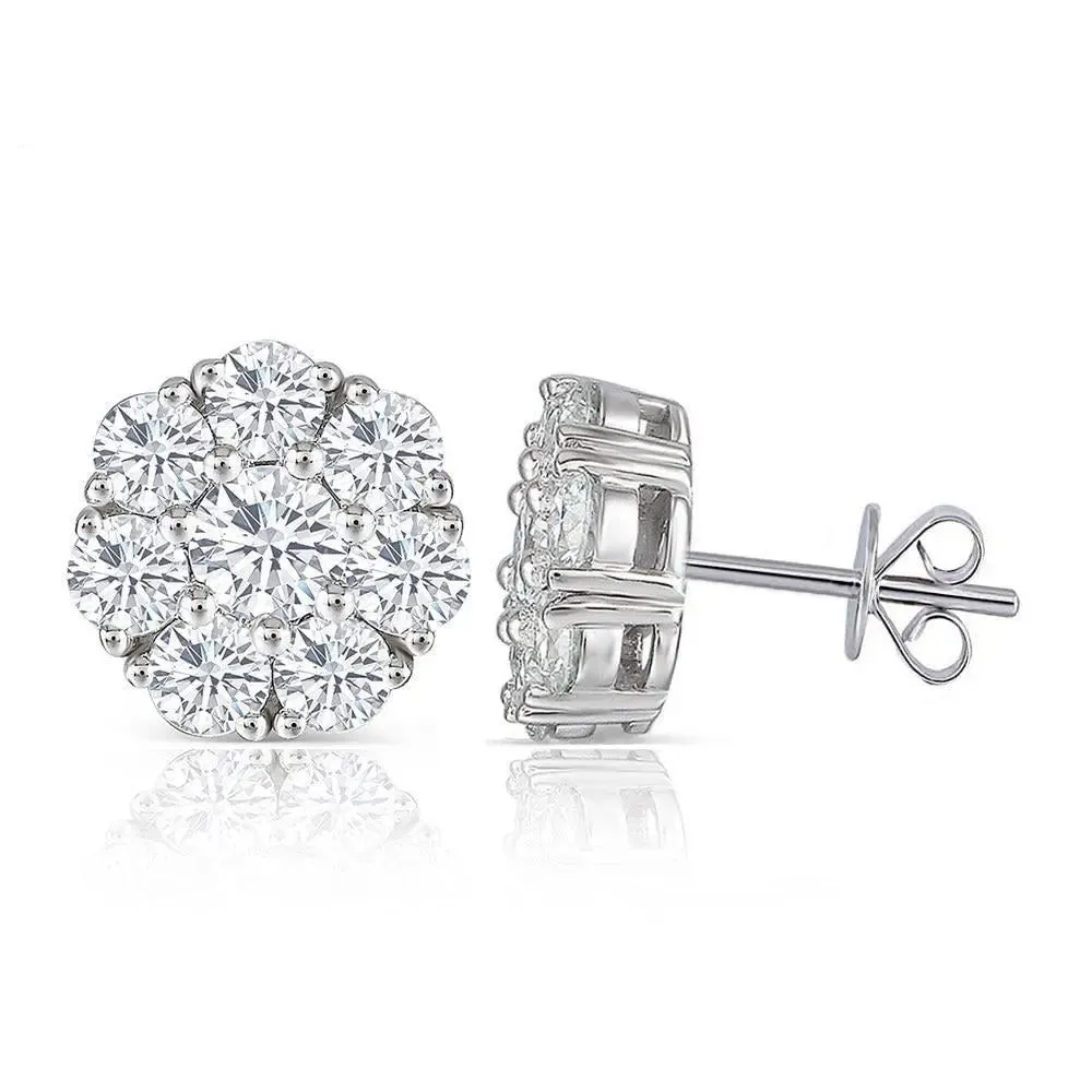 10k White Gold & Platinum Plated Silver Moissanite Earrings 1.9ctw