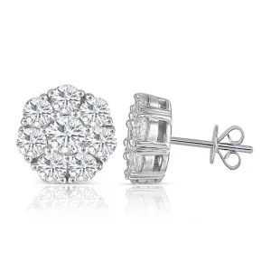 10k White Gold & Platinum Plated Silver Moissanite Earrings 1.9ctw
