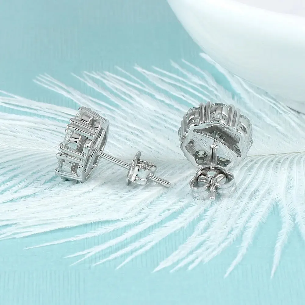 10k White Gold & Platinum Plated Silver Moissanite Earrings 1.9ctw