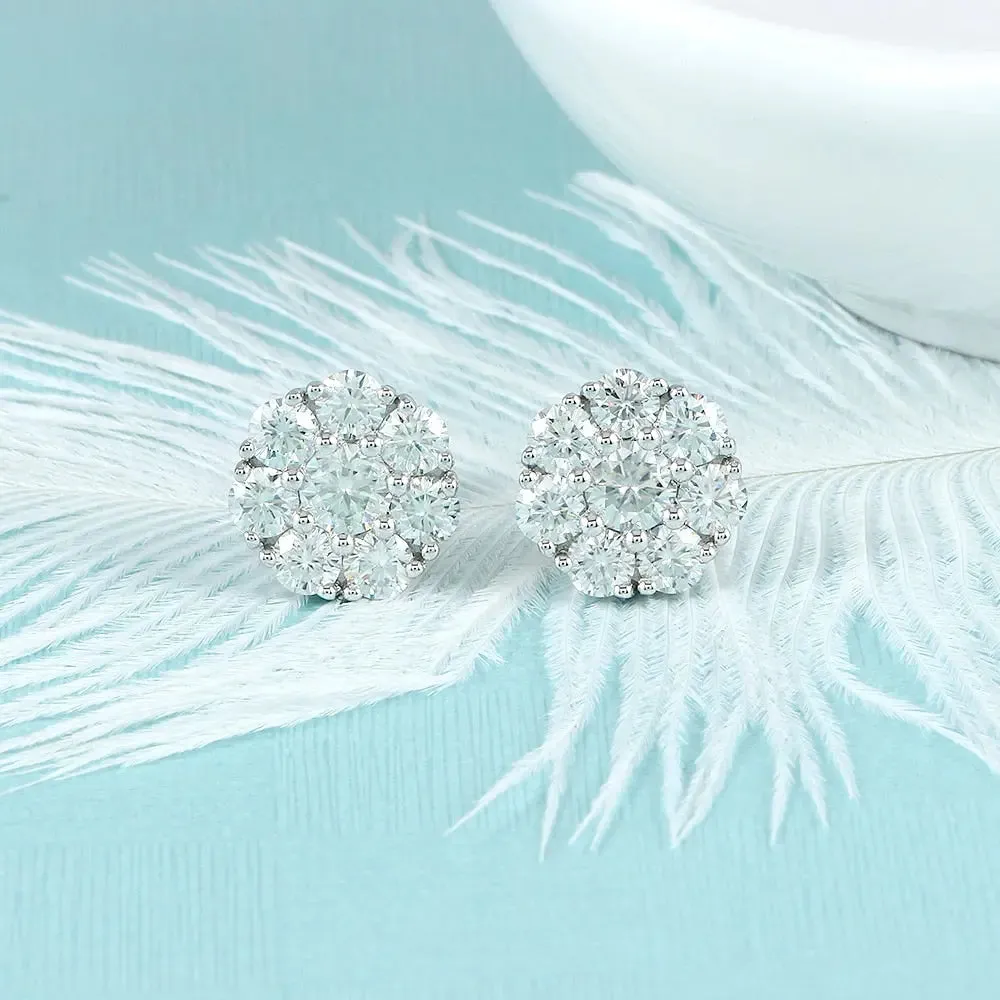10k White Gold & Platinum Plated Silver Moissanite Earrings 1.9ctw