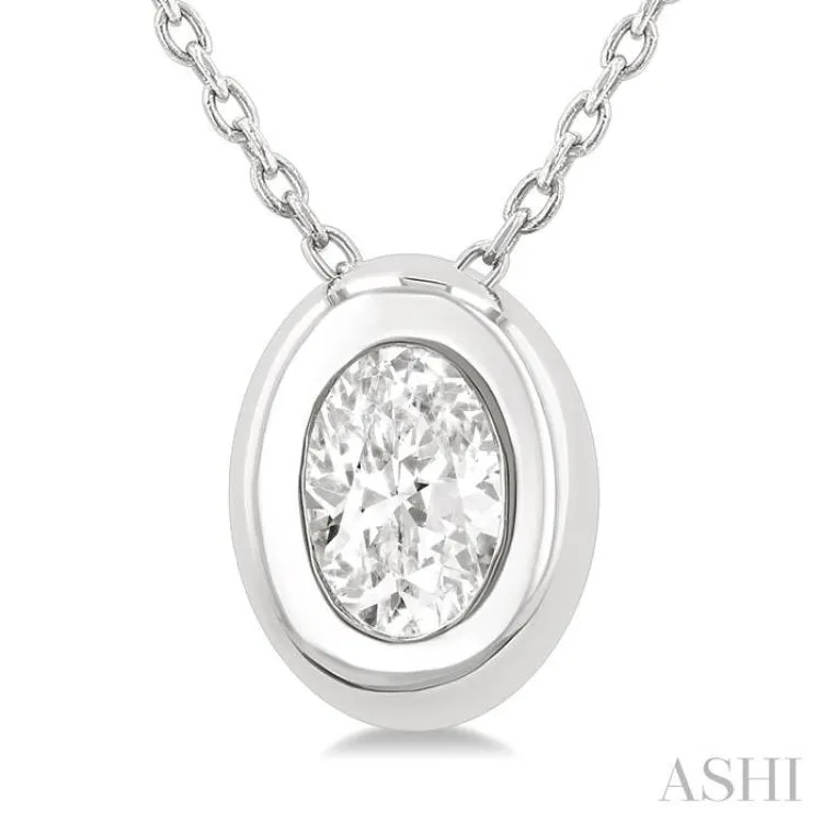 1/3 ctw Bezel Set Oval Cut Diamond Bubble Fashion Pendant With Chain in 14K White Gold