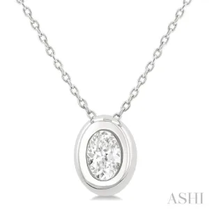 1/3 ctw Bezel Set Oval Cut Diamond Bubble Fashion Pendant With Chain in 14K White Gold