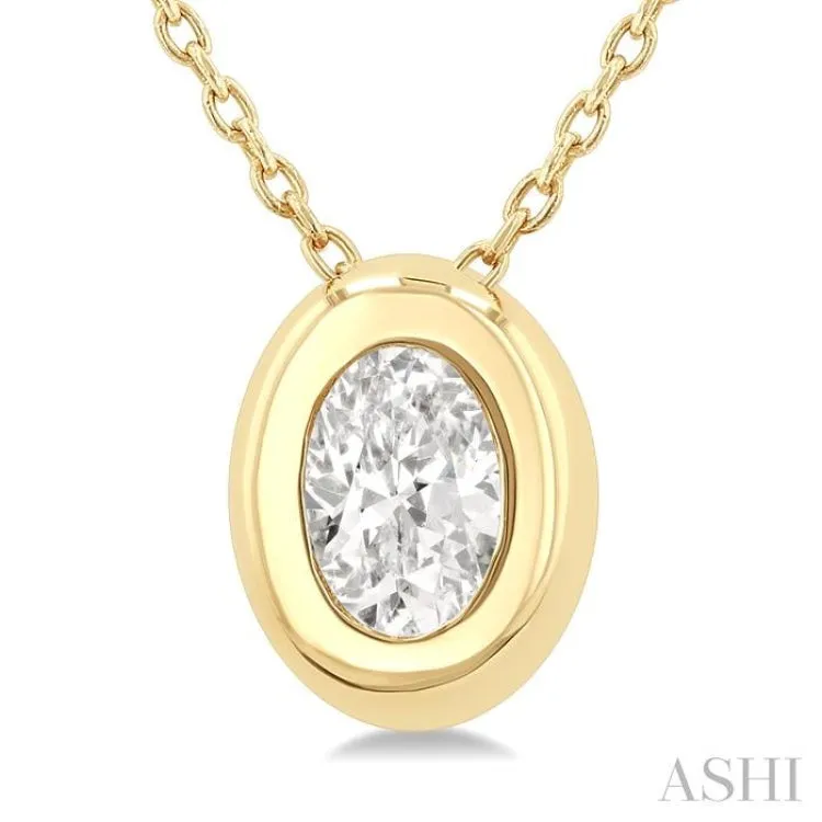 1/3 ctw Bezel Set Oval Cut Diamond Bubble Fashion Pendant With Chain in 14K Yellow Gold
