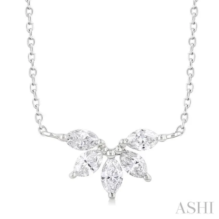 1/3 ctw Semi Circle Chevron Marquise Cut Diamond Fashion Necklace in 14K White Gold