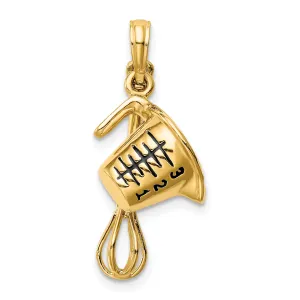 14K Gold 3D Measuring Cup and Whisk Pendant with Black Enamel Finish
