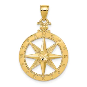 14K Gold Diamond-Cut Compass Pendant for Men with Polished Finish
