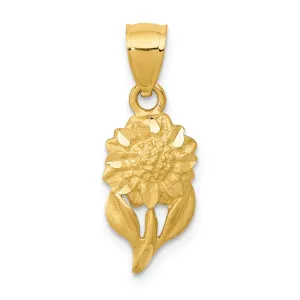 14K Gold Diamond-Cut Sunflower Pendant with Satin Brushed Finish