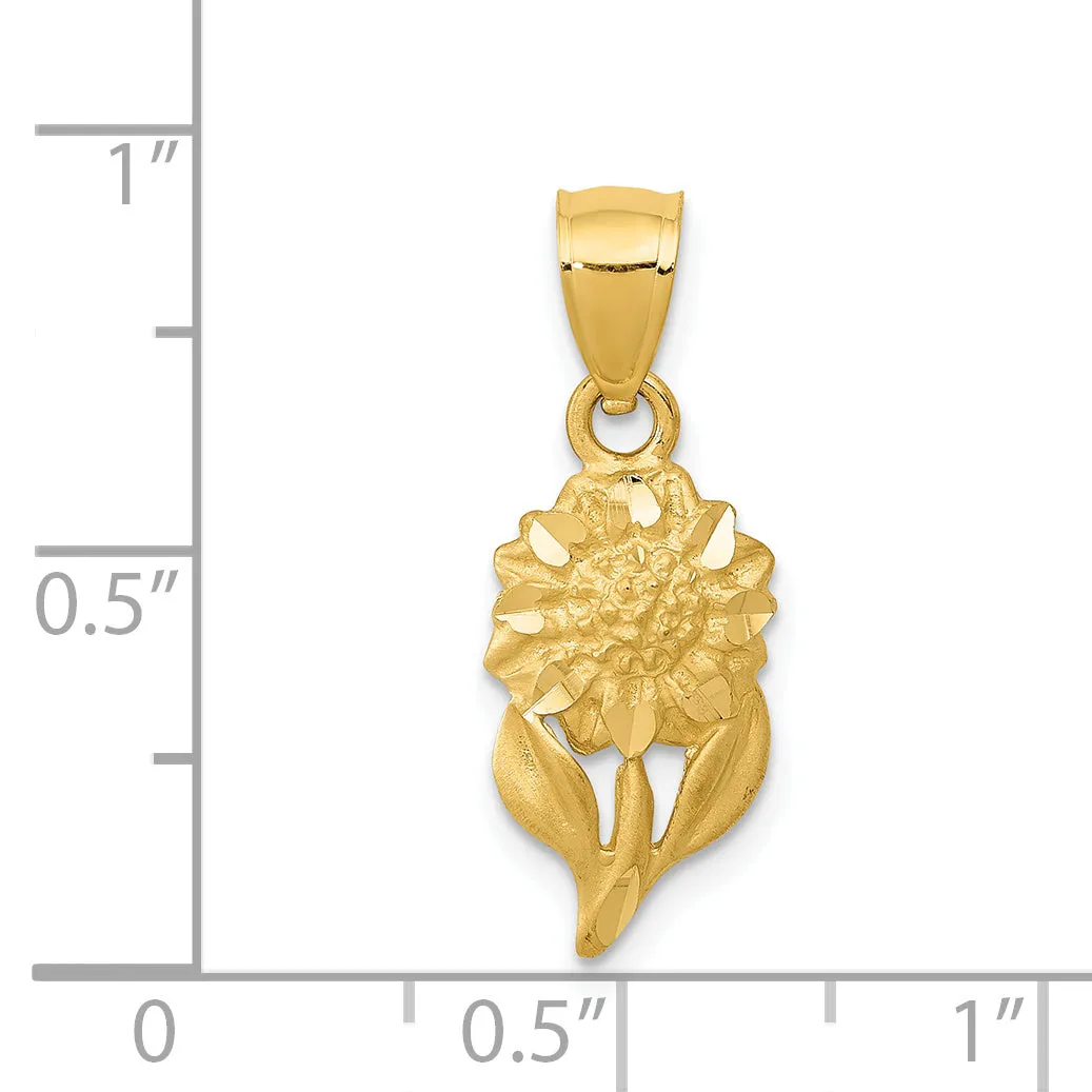 14K Gold Diamond-Cut Sunflower Pendant with Satin Brushed Finish