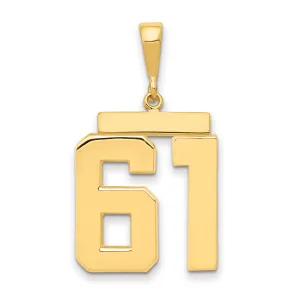 14K Gold Large Polished Number 61 Charm Elegant Themed Design