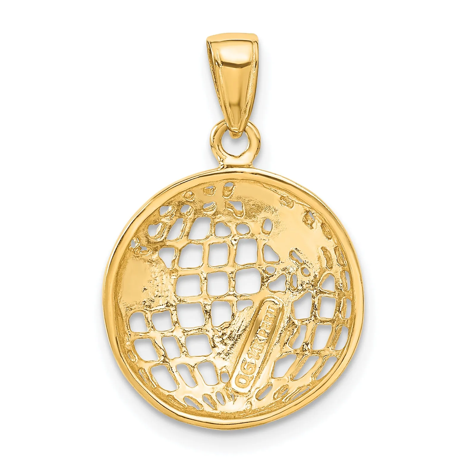 14K Gold Men's Polished Globe Pendant with Open Back Design