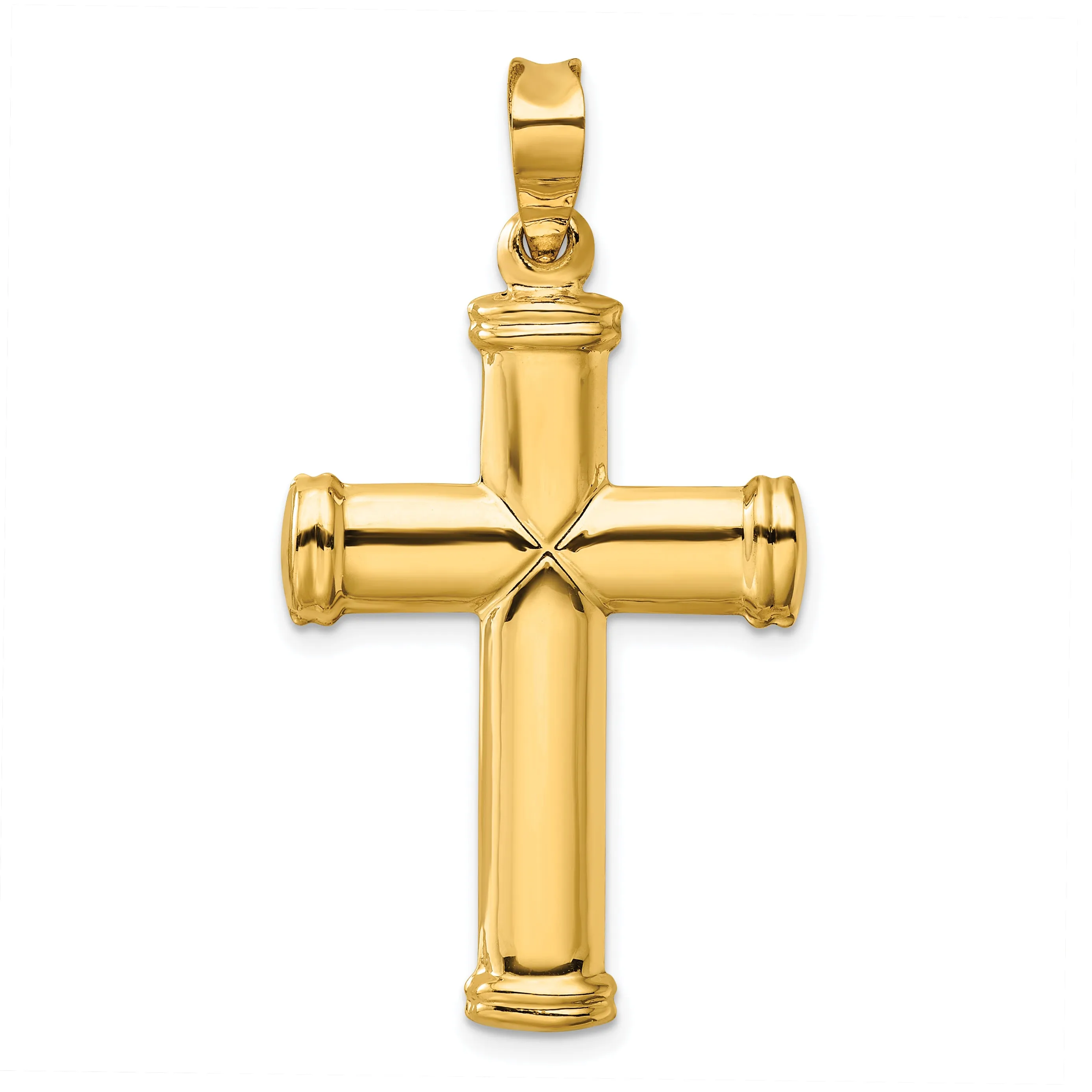 14K Gold Polished Cross Pendant with 3D Design  Elegant & Timeless