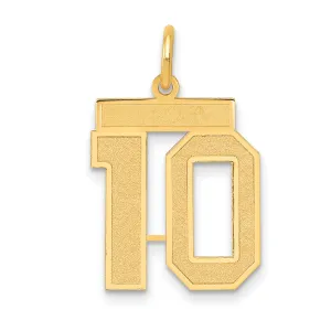 14K Gold Satin Finish Number 10 Charm  Medium Brushed Laser Cut Design