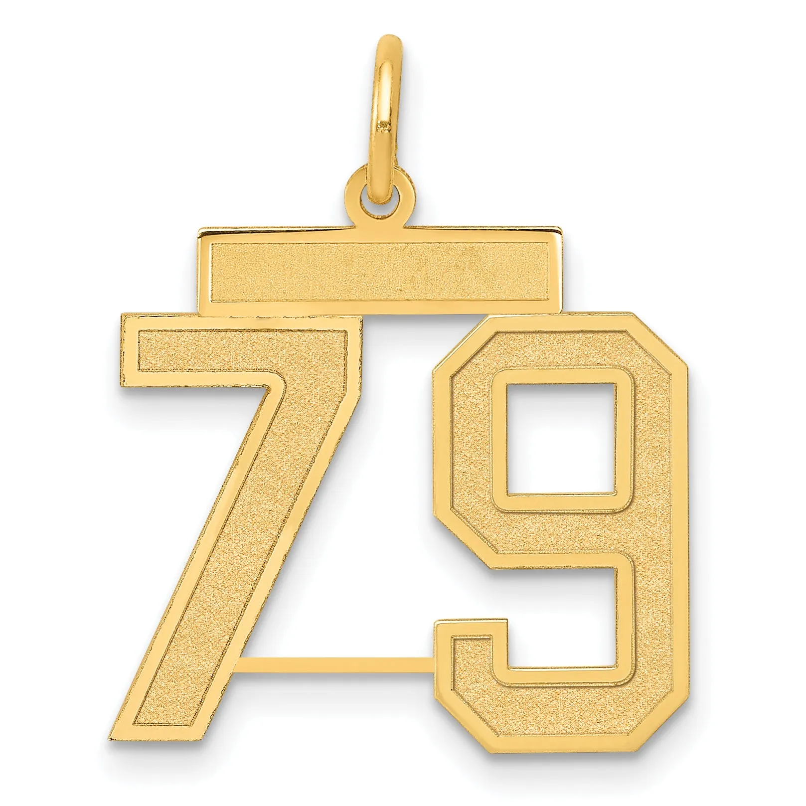 14K Gold Satin Finish Number 79 Charm Laser Cut Medium Design