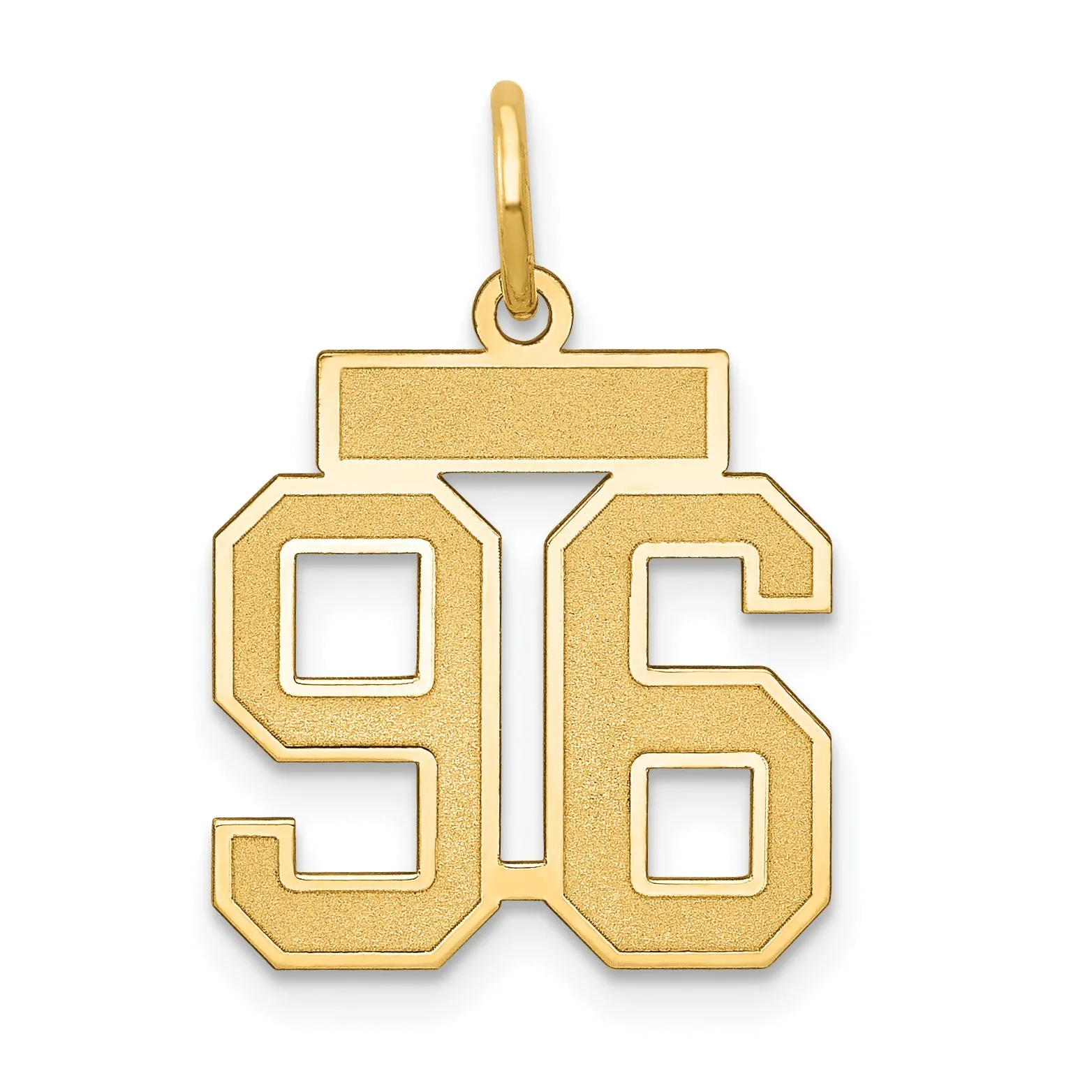 14K Gold Satin Finish Number 96 Charm Small, Brushed, Laser Cut
