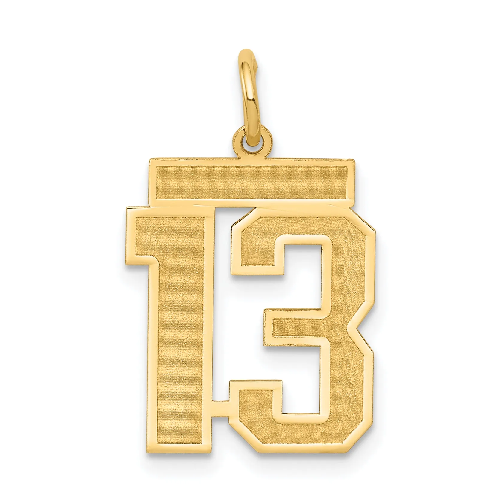 14K Gold Satin Medium Number 13 Charm with Brushed Finish