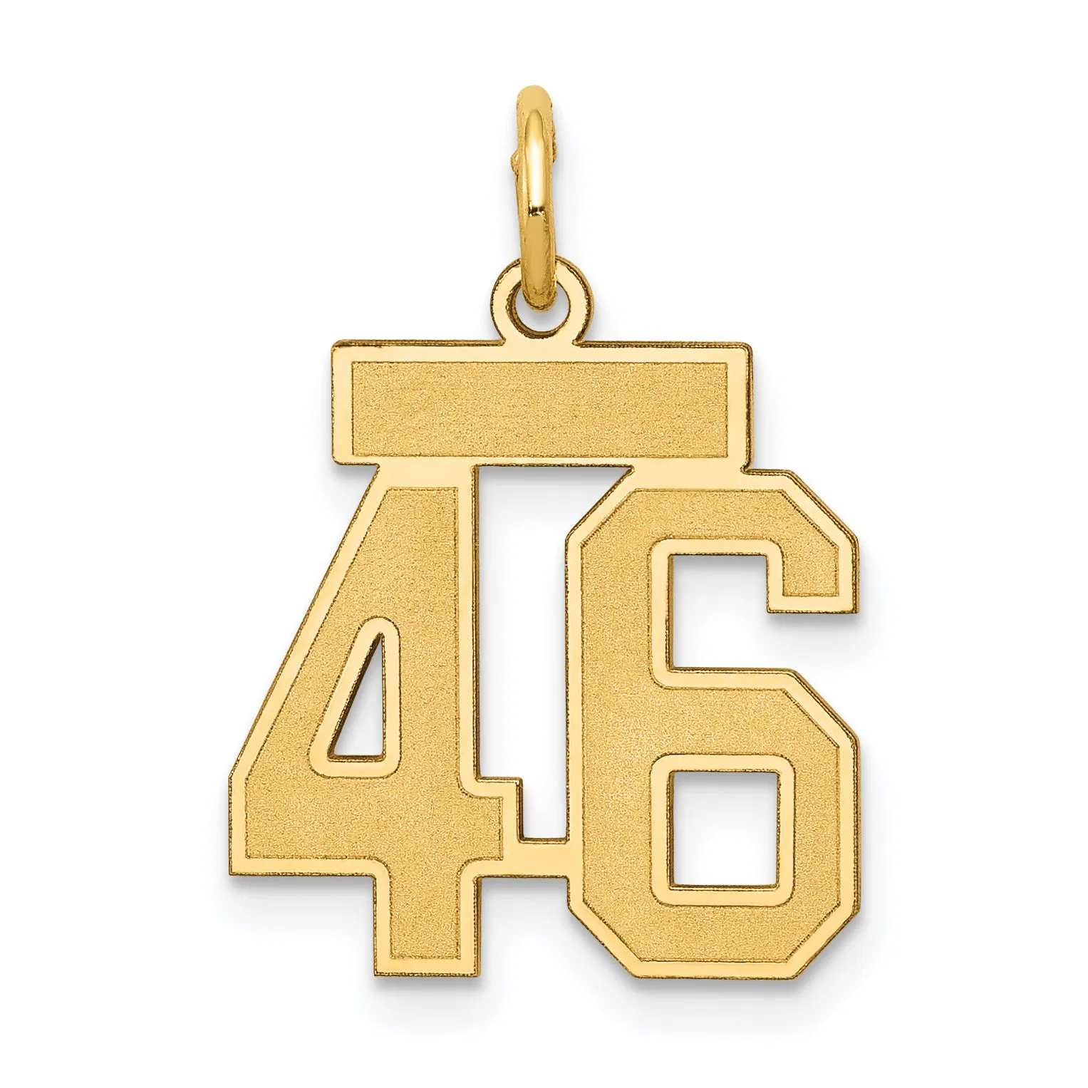 14K Gold Satin Number 46 Charm with Brushed Finish Small