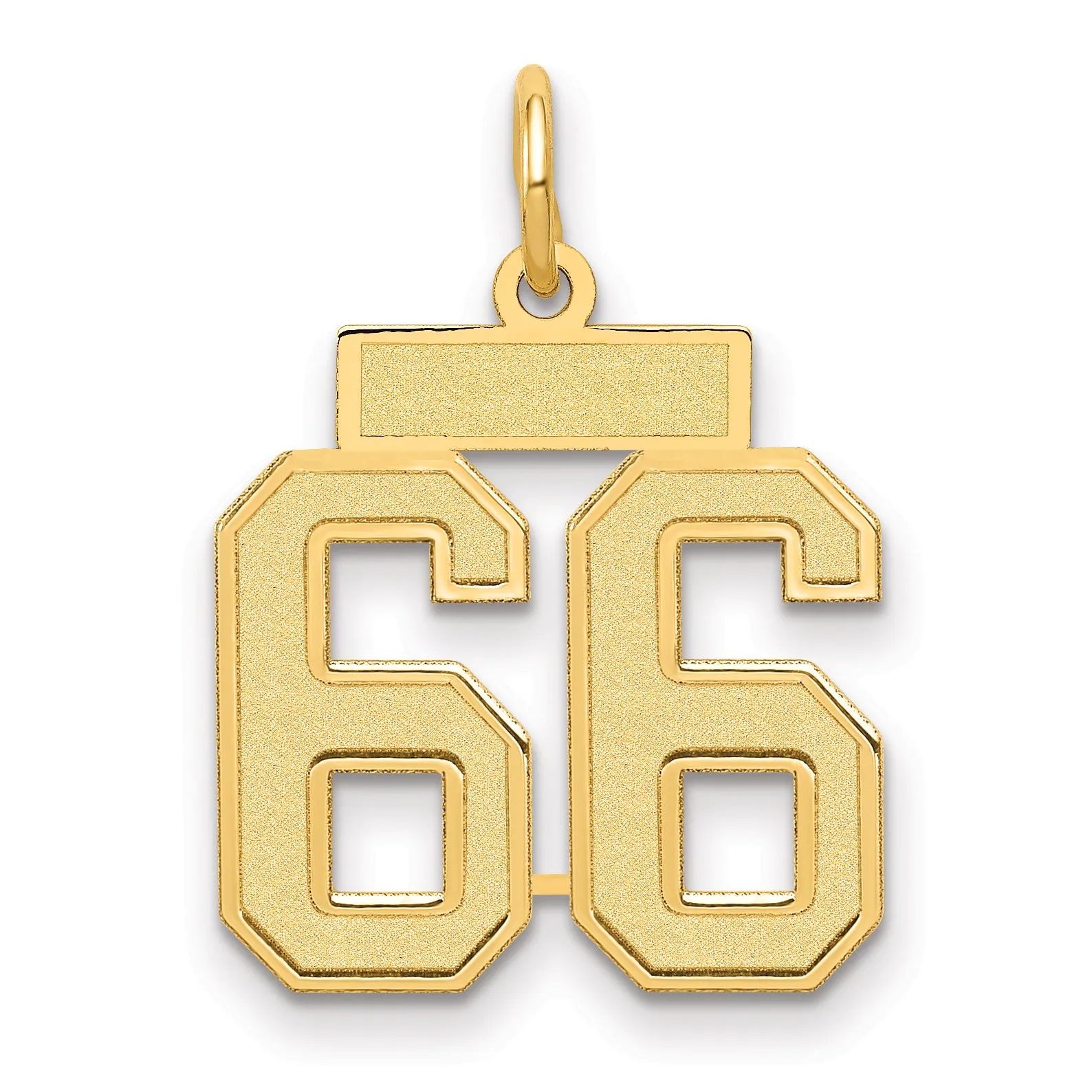 14K Gold Small Satin Number 66 Charm with Brushed Finish