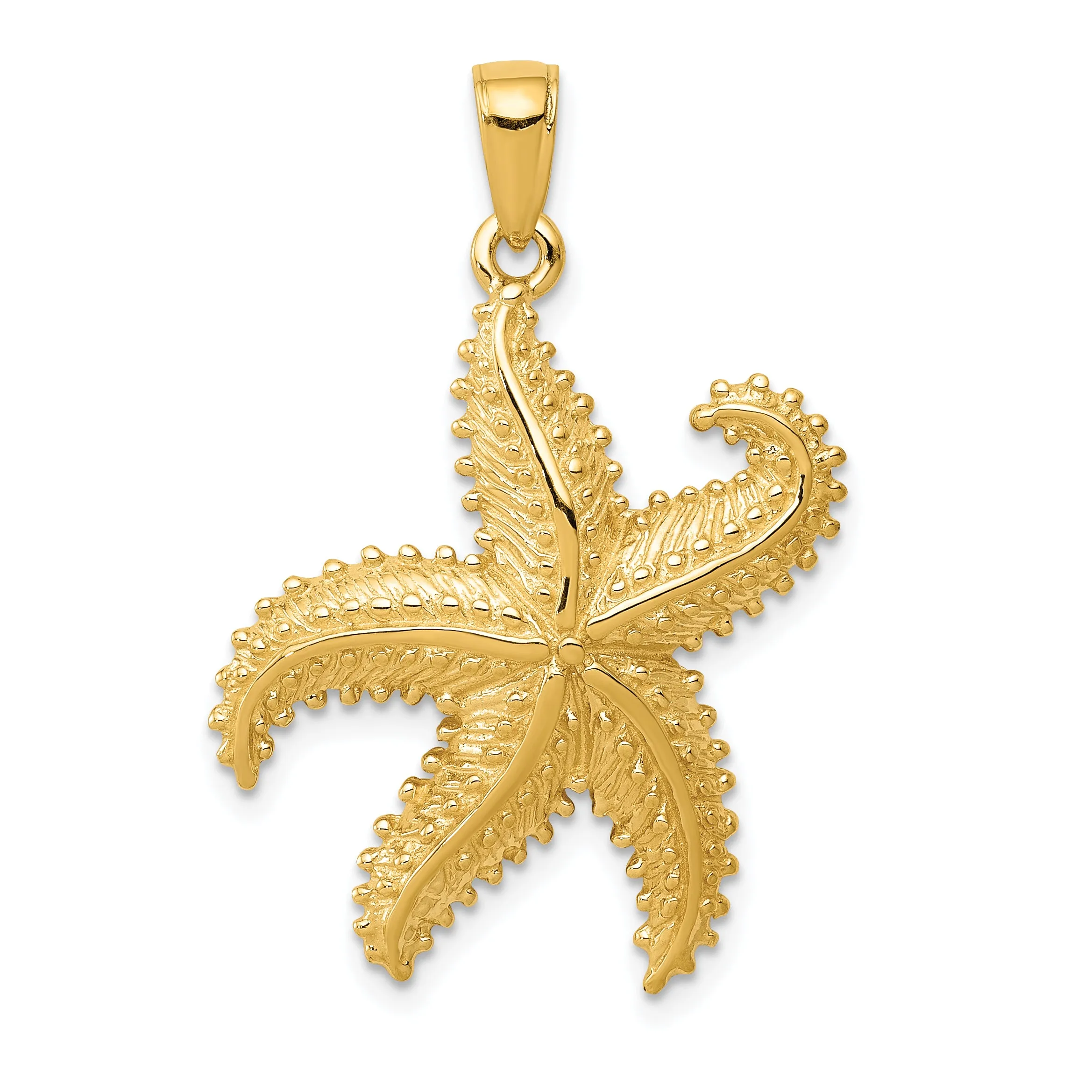 14K Gold Starfish Pendant for Men with Polished Textured Finish