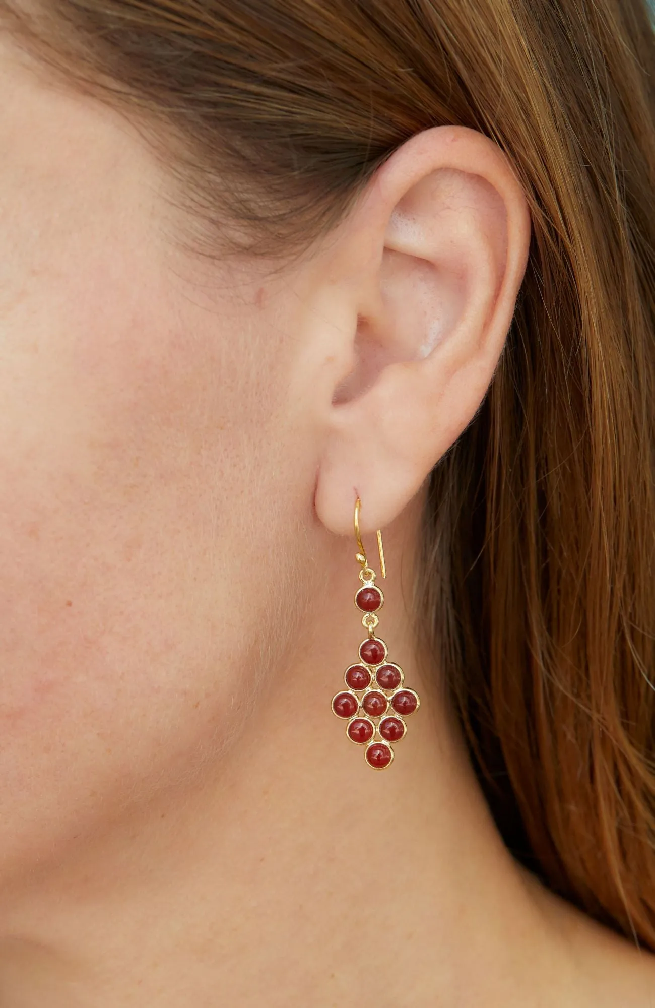 14K GOLD VERMEIL OVER STERLING SILVER RED GARNET DROP EARRINGS