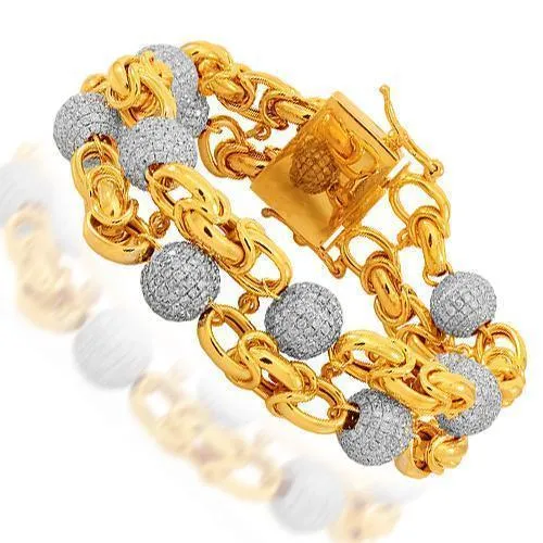 14K Solid Yellow Gold Mens Diamond Ball Bead Bracelet 16.50 Ctw
