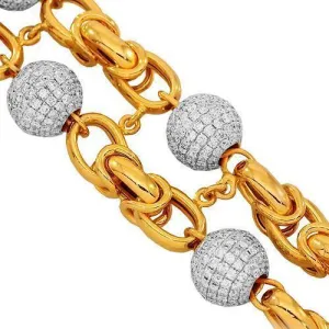 14K Solid Yellow Gold Mens Diamond Ball Bead Bracelet 16.50 Ctw