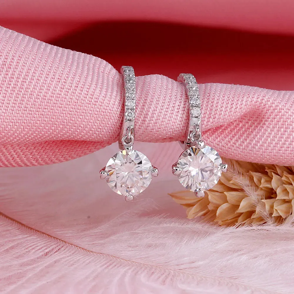 14k White Gold & Platinum Plated Silver Moissanite Earrings 2.12ctw