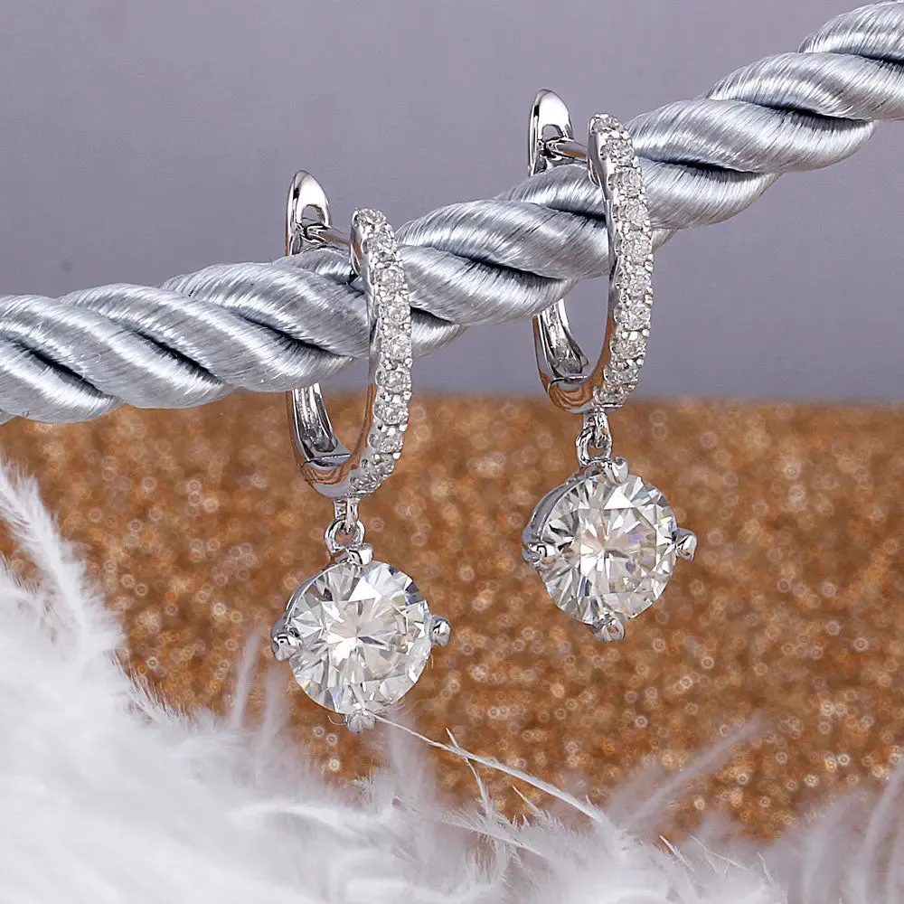14k White Gold & Platinum Plated Silver Moissanite Earrings 2.12ctw