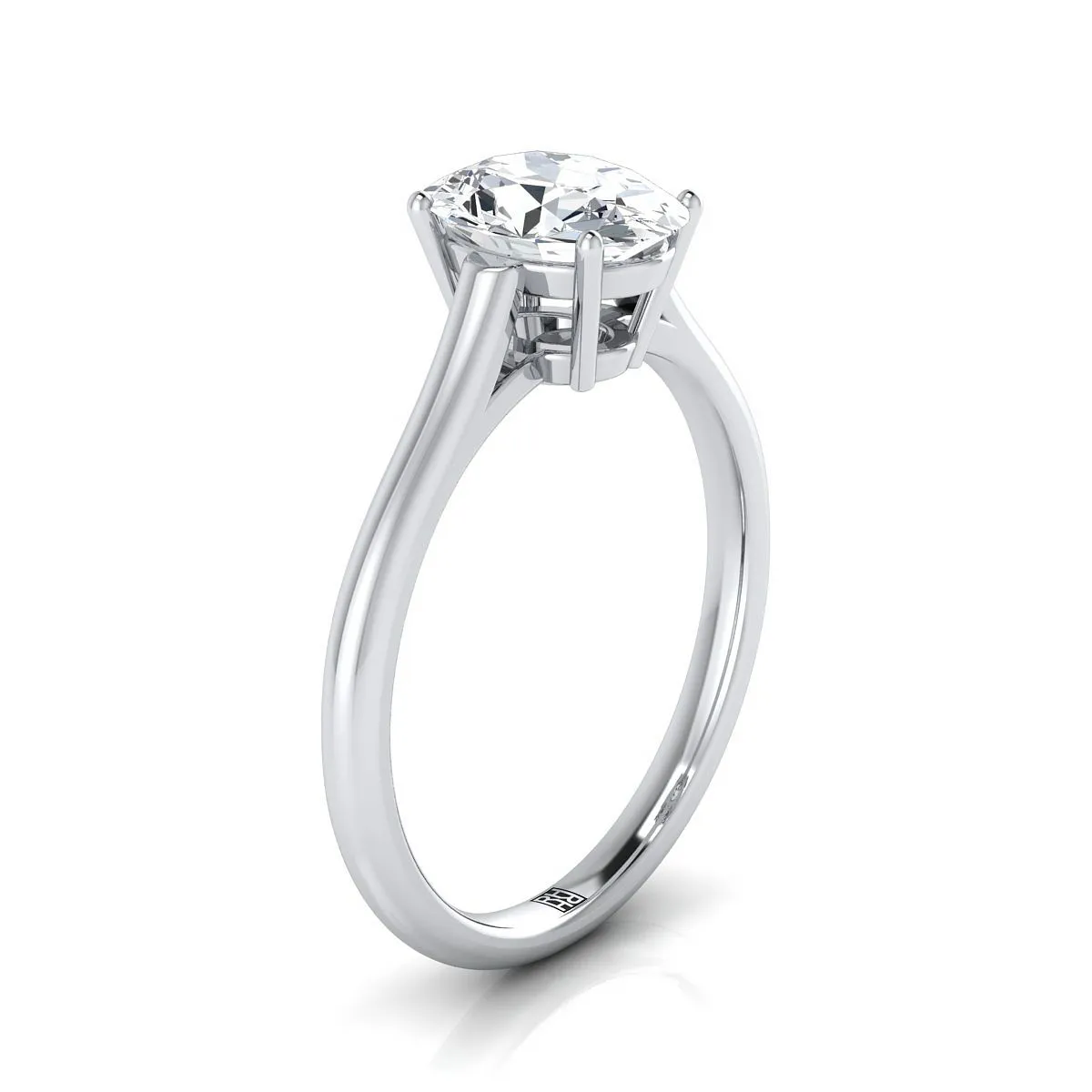 14K White Gold Oval Amethyst Cathedral Style Comfort Fit Solitaire Engagement Ring