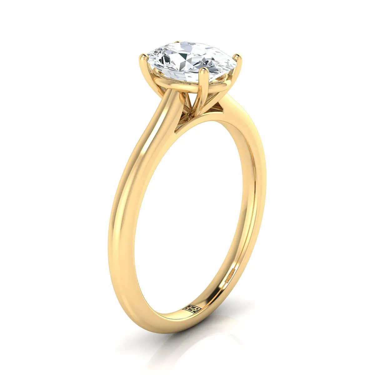 14K Yellow Gold Oval Ruby Pinched Comfort Fit Claw Prong Solitaire Engagement Ring