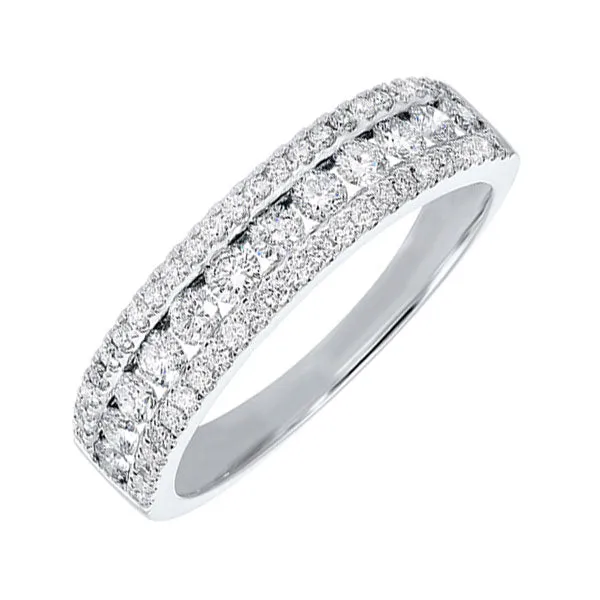 14KT White Gold & Diamond Classic Book 3 Row Fashion Ring  - 3/4 ctw