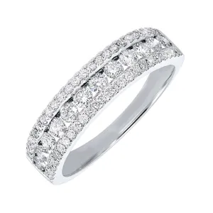 14KT White Gold & Diamond Classic Book 3 Row Fashion Ring  - 3/4 ctw
