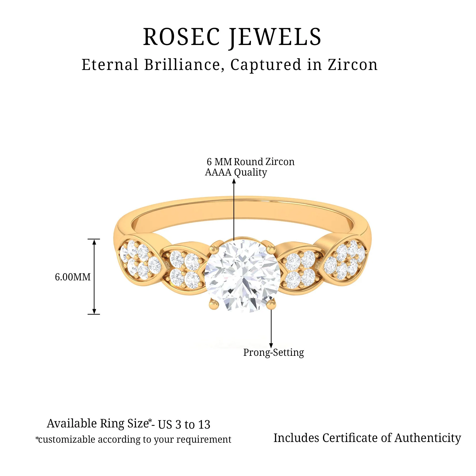 1.50 CT Classic Round Zircon Solitaire Engagement Ring in Gold