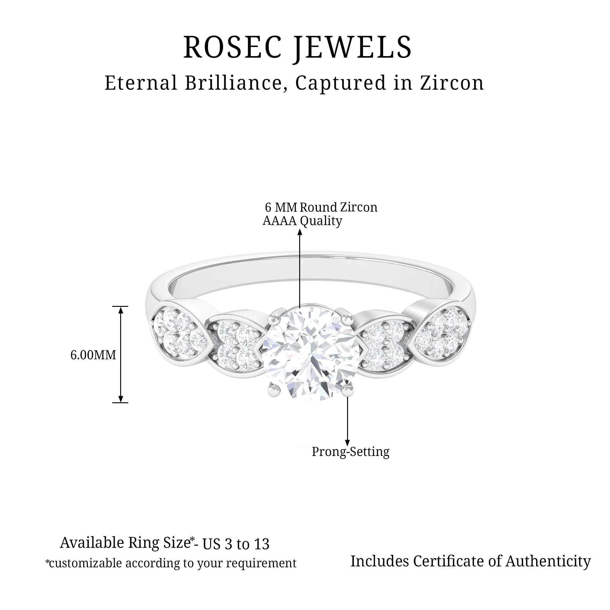 1.50 CT Classic Round Zircon Solitaire Engagement Ring in Gold