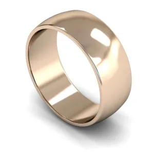 18ct Rose Gold Light Weight 'D' Shape 8mm Wedding Ring