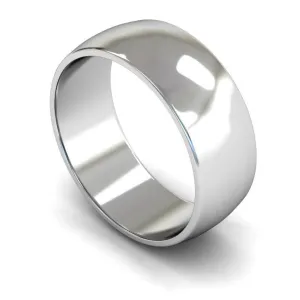 18ct White Gold Light Weight 'D' Shape 8mm Wedding Ring
