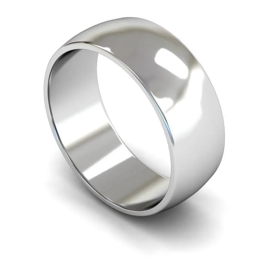 18ct White Gold Light Weight 'D' Shape 8mm Wedding Ring
