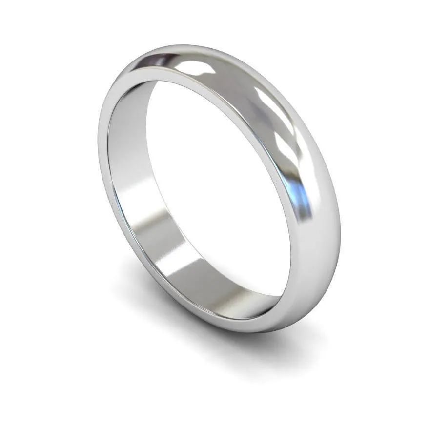 18ct White Gold Medium Weight 'D' Shape 4mm Wedding Ring