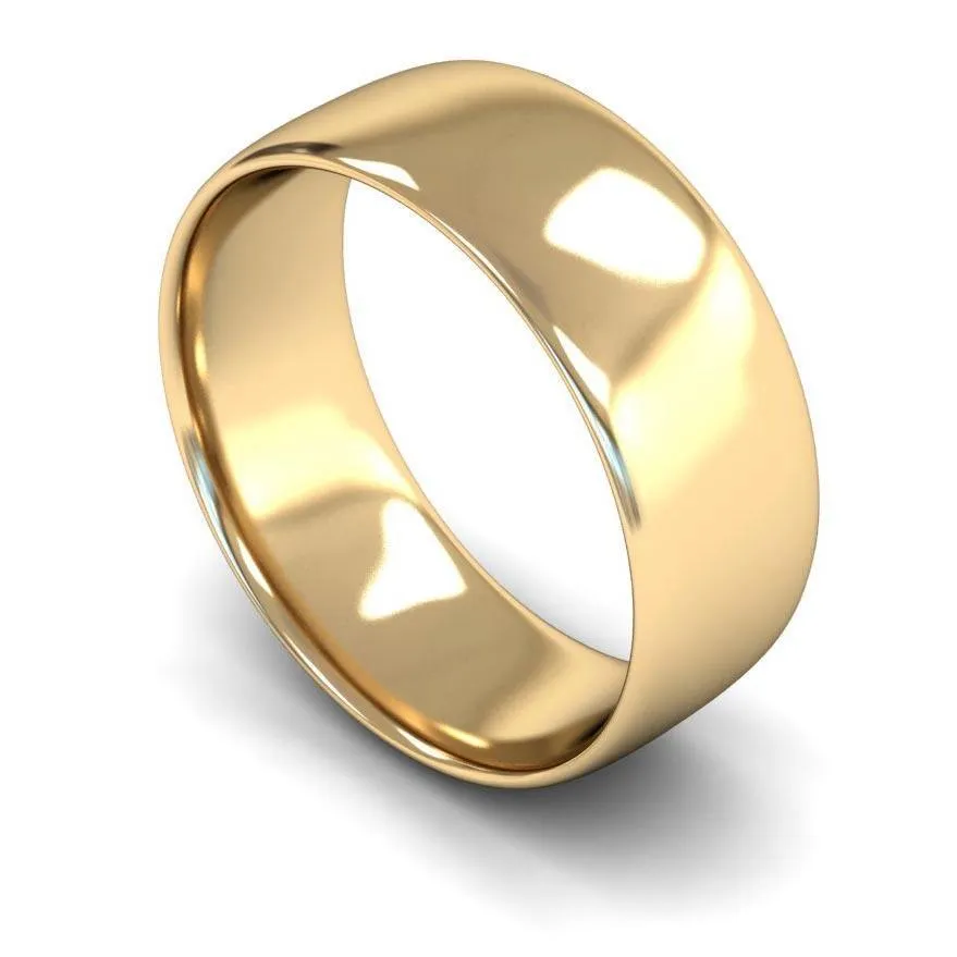 18ct Yellow Gold Light Weight Slight Court 8mm Wedding Ring
