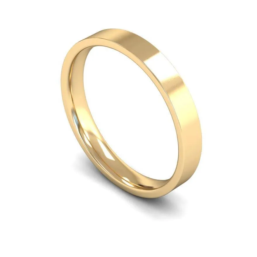 18ct Yellow Gold Lightweight Flat Court/Edge 3mm Wedding Ring