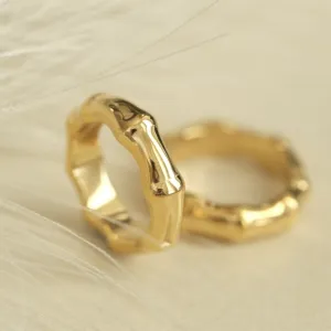 18K Gold Ring, Gold Stainless Steel Ring, Chunky Gold Ring, Thick Ring, Wide Ring, Bamboo Ring, Statement Ring, WATERPROOF Ring Gift for Her