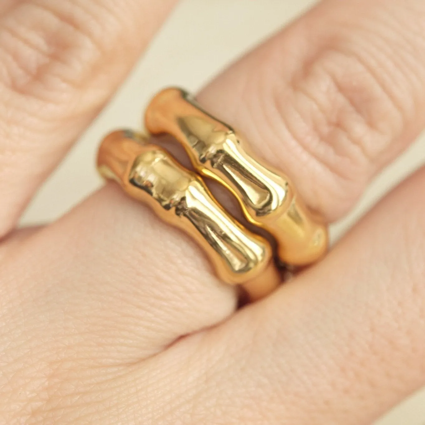 18K Gold Ring, Gold Stainless Steel Ring, Chunky Gold Ring, Thick Ring, Wide Ring, Bamboo Ring, Statement Ring, WATERPROOF Ring Gift for Her