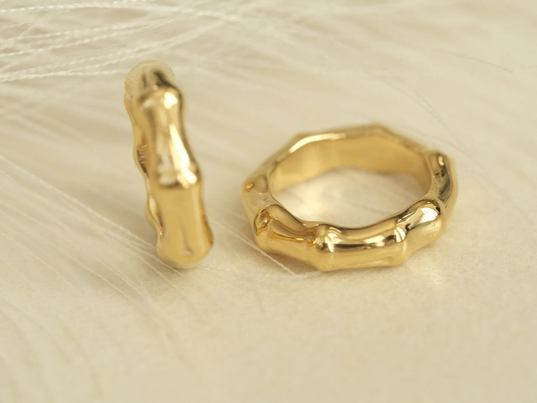 18K Gold Ring, Gold Stainless Steel Ring, Chunky Gold Ring, Thick Ring, Wide Ring, Bamboo Ring, Statement Ring, WATERPROOF Ring Gift for Her